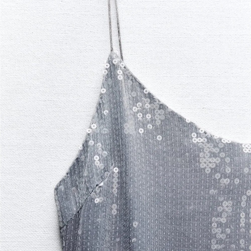 Zara NWT sequin midi dress silver - Picture 5 of 11